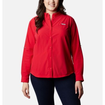 Columbia Coral Point Long Sleeve Woven Plus Size, Camisa Rojos Para Mujer | 196507-UXH